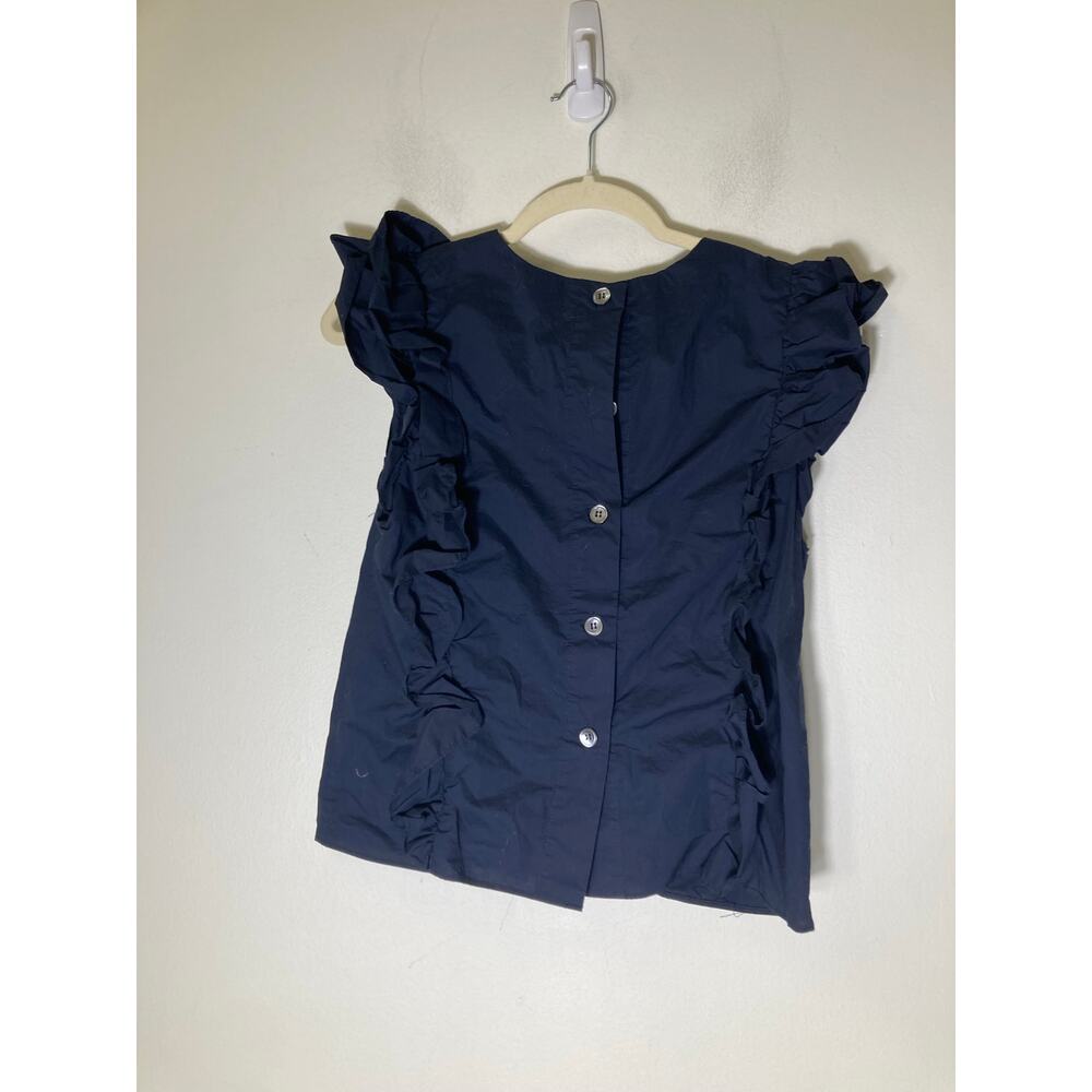 Whit Navy Flutter Ruffle Top sz s - Picture 2 of 2